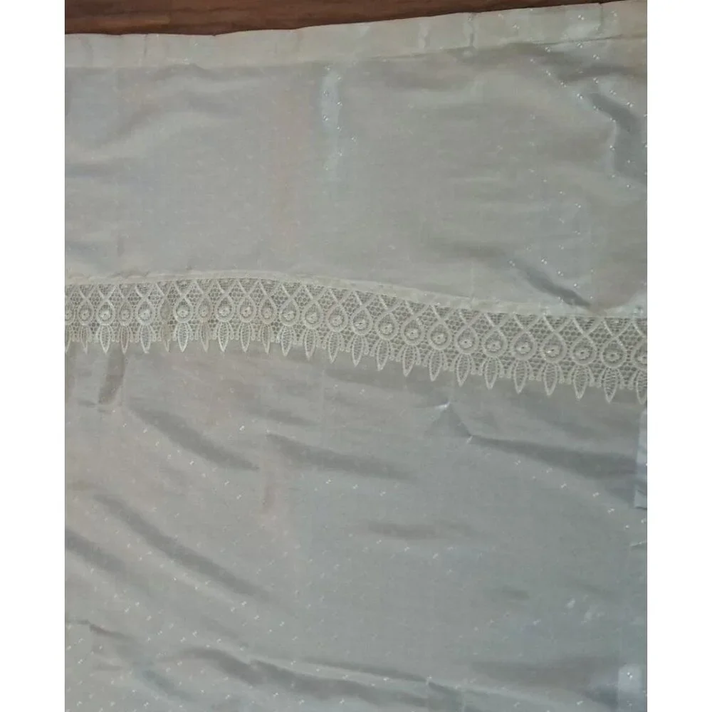 Ivory Sateen Shower Curtain Crochet Lace Trim Elegant Cottagecore Elegant